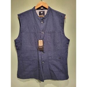 New Netplay Blue Linen Button Up Vest Pockets Sz XL/44